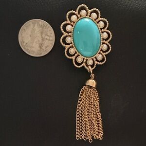 Sarah Coventry Gold and Turquoise Brooch with Tassel